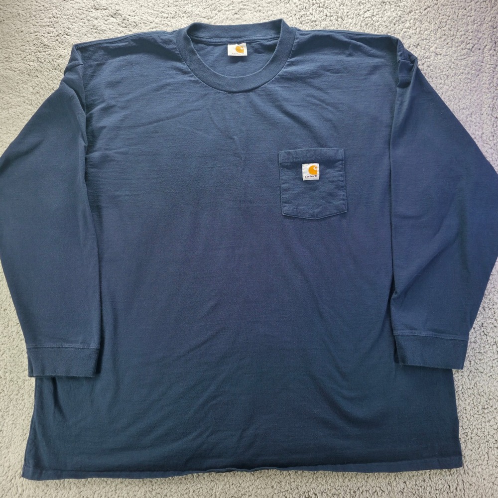 Carhartt Mens Navy Blue Long Sleeve Pocket T-Shirt Relaxed Fit Workwear XXL
